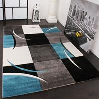 PACO HOME Designer Teppich mit Konturenschnitt Karo Muster TÃ¼rkis Grau 200x290 cm