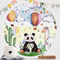 Klebefieber Runde Fototapete selbstklebend Panda und Lama Aquarell