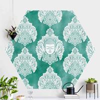 Klebefieber Hexagon Mustertapete selbstklebend Buddha und Lotus Smaragdmuster