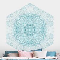 Klebefieber Hexagon Mustertapete selbstklebend Mandala Aquarell Ornament türkis