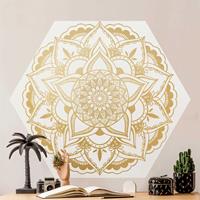 Klebefieber Hexagon Mustertapete selbstklebend Mandala Blume gold weiß