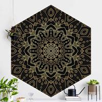 Klebefieber Hexagon Mustertapete selbstklebend Mandala Blüte Muster gold schwarz