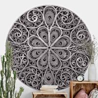 Klebefieber Runde Fototapete selbstklebend Metall Ornamentik Mandala in Silber