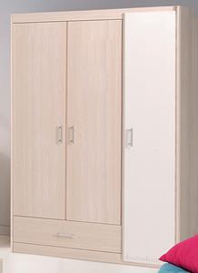 Kauf-unique Kleiderschrank IPLIA - 3 Türen & 1 Schublade - B. 112 cm - Eiche & Weiß