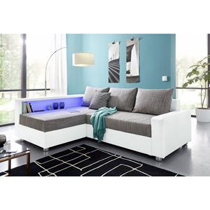 Collection Ab Ecksofa, inklusive Bettfunktion, Bettkasten und Federkern, wahlweise mit RGB-LED-Beleuchtung und USB-Port, Inklusive seitlichem Regalboden, Ottomane links oder rechts montierbar