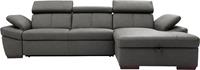 exxpo - sofa fashion Hoekbank Salerno, klassieke moderne functionele bank, hoog zitcomfort, L-vorm inclusief verstelbare hoofdsteun en armleuning, naar keuze met slaapfunctie