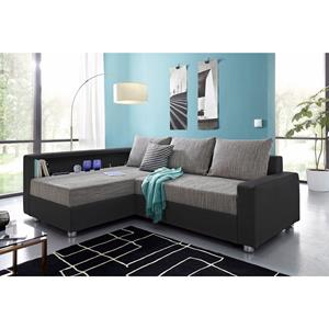 Collection Ab Ecksofa, inklusive Bettfunktion, Bettkasten und Federkern, wahlweise mit RGB-LED-Beleuchtung und USB-Port, Inklusive seitlichem Regalboden, Ottomane links oder rechts montierbar