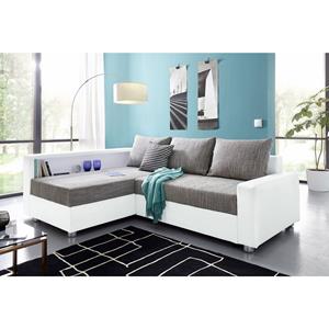 Collection Ab Ecksofa, inklusive Bettfunktion, Bettkasten und Federkern, wahlweise mit RGB-LED-Beleuchtung und USB-Port, Inklusive seitlichem Regalboden, Ottomane links oder rechts montierbar