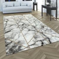 PACO HOME Teppich Wohnzimmer Kurzflor Modernes Marmor Design Geometrisch Grau Gold 120 cm Rund