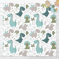 Bilderwelten Vinyl-Teppich - Freundliche Dinosaurier mit Palmen und Kakteen - Quadrat 1:1 