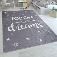 PACO HOME Kinderteppich, Spielteppich Für Kinderzimmer, Mit Spruch-Motiv Und Sternen, Grau 120x160 cm