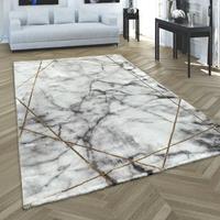 PACO HOME Teppich Wohnzimmer Kurzflor Modernes Abstraktes Muster Marmor Optik Grau Gold 120 cm Rund