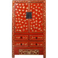 Fine Asianliving Antieke Chinese Bruidskast Rood Goud Handgeschilderd