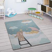 PACO HOME Kinderteppich Kinderzimmer Teppich Spielmatte Sterne Wolken Mond Hase Türkis Creme 80x150 cm