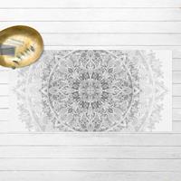 Bilderwelten Vinyl-Teppich - Mandala Aquarell Ornament Muster schwarz weiß - Querformat 1:2 
