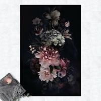 Bilderwelten Vinyl-Teppich - Blumen mit Nebel auf Schwarz - Hochformat 3:2 