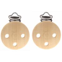 2x stuks houten speenkoord/wagenspanner clip naturel 35 mm -