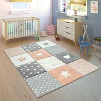 PACO HOME Teppich Kinderzimmer Kinderteppich Mädchen Jungen Mit Karo-Design In Orange Grau 80x150 cm - 