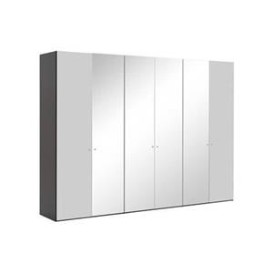 Goossens Kledingkast Easy Storage Ddk, Kledingkast 304 cm breed, 220 cm hoog, 2x glas draaideur en 4x spiegel draaideur midden