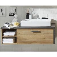 TRENDTEAM Waschbeckenunterschrank mit Waschbecken Bay Eiche Riviera Honig 123 x 39 cm
