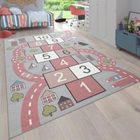 PACO HOME Teppich Kinderzimmer Kinderteppich Spielteppich Straßen Design Mit Hüpfkästchenspiel 140x200 cm - 