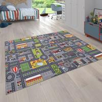 PACO HOME Spielteppich Kinderteppich Kinderzimmer Straßenteppich Mit Auto Motiv, In Grau 100x200 cm - 