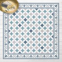 Bilderwelten Vinyl-Teppich - Geometrische Fliesen Kreisblüten Dunkelblau mit Bordüre - Quadrat 1:1 