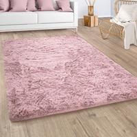 PACO HOME Hochflor Teppich Wohnzimmer Fellteppich Kunstfell Flauschig Rutschfest Rosa Altrosa 140x200 cm - 