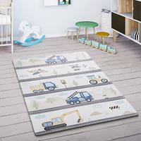 PACO HOME Kinderteppich Kinderzimmer Teppich Spielmatte Rutschfest Berge Wolken Creme Blau 80x150 cm - 