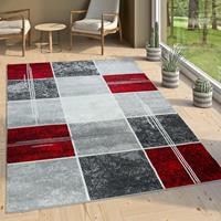 PACO HOME Designer Teppich Kariert Kurzflor Marmor Optik Meliert Modern Grau Schwarz Rot 60x100 cm