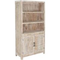 WOMO DESIGN WOMO-DESIGN Mehrzweckschrank mit 2 Türen und 3 offenen Fächern, 110x210x45 cm, Natur/Weiß, aus Mangoholz, Vintage, handgefertigt,