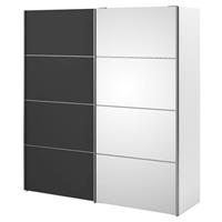 EBUY24 Veto Kleiderschrank 1 Tür und 1 Spiegeltür inkl. 3 lose Ablagen und 1 Rollcontainer, breite 182 cm, weiss und grau. - Weiß