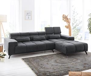 DELIFE Ecksofa Ordino 285x200 Mikrofaser Schwarz Ottomane rechts elektrische Sitztiefenverstellung