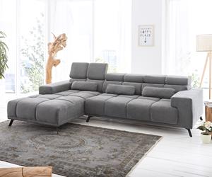 DELIFE Ecksofa Ordino 285x200 Mikrofaser Grau Ottomane links elektrische Sitztiefenverstellung