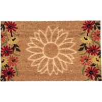 Clayre & Eef Deurmat 75*45*1 cm Bruin Kokosvezel Pvc Rechthoek Bloemen Kokosmat Mat Schoonloopmat