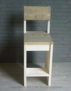 Het Steigerhouthuis Steigerhouten Barkruk Blok Rugleuning - 50 x 40 x 70 cm