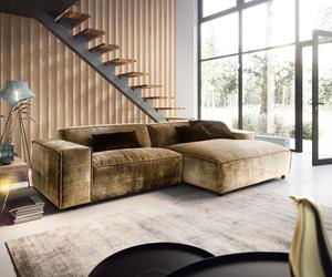 DELIFE Ecksofa Tenso 280x165 cm Chenille Gold Recamiere rechts