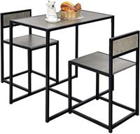 costway 3-Delig Keukenbar Statafel met 2 Barstoelen Keuken Zitgroep Eetgroep met Metalen Frame Keukentafel van Hout (Grijs)