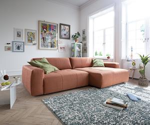 DELIFE Ecksofa Lazaro 300x160 cm Flachgewebe Orange Ottomane rechts mit Sitztiefenverstellung