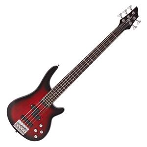 Gear4Music Chicago 5-Snarige Basgitaar van  Trans Red