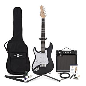 Gear4Music LA Linkshandige Elektrische Gitaar Zwart + 15 W Versterkerpakket