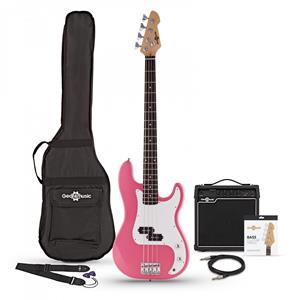 Gear4Music LA Basgitaar + 15 W Versterkerpakket Roze