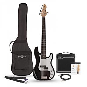 Gear4Music LA 5-snarige Basgitaar Zwart + 15 W Versterkerpakket van 