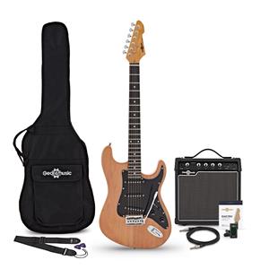 Gear4Music LA Select Elektrische Gitaar HH + Versterkerpakket Natural Flame