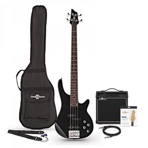 Gear4Music Chicago Basgitaar + 15 W Versterkerpakket Zwart