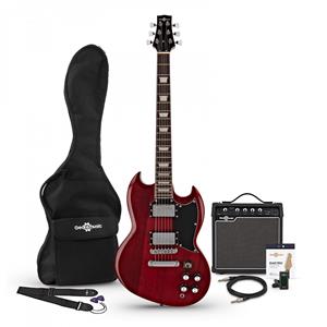 Gear4Music Brooklyn Elektrische Gitaar + 15 W Versterkerpakket Rood