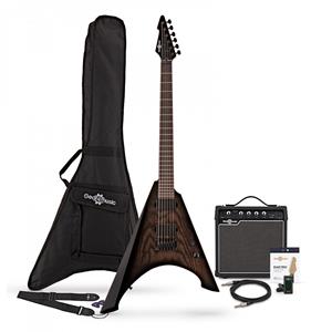 Gear4Music Harlem V Elektrische Gitaar + 15 W versterkerpakket Trans Black