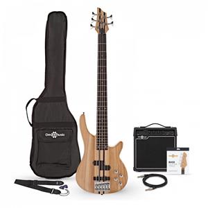 Gear4Music Chicago 5-snarige Neck Thru Basgitaar + 15 W Versterkerpakket Natural