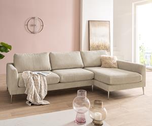 DELIFE Ecksofa Marla 285x140 cm Cord Creme-Weiß Recamiere rechts