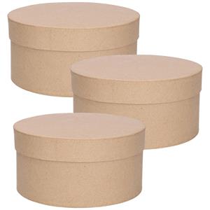 Set van 3x stuks ronde bruine kartonnen hobby opslag doosje/dozen 15 x 8 cm -